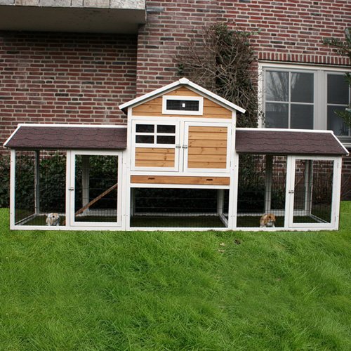 Konijnenhok Queens Castle Bruin/Wit  dubbele ren