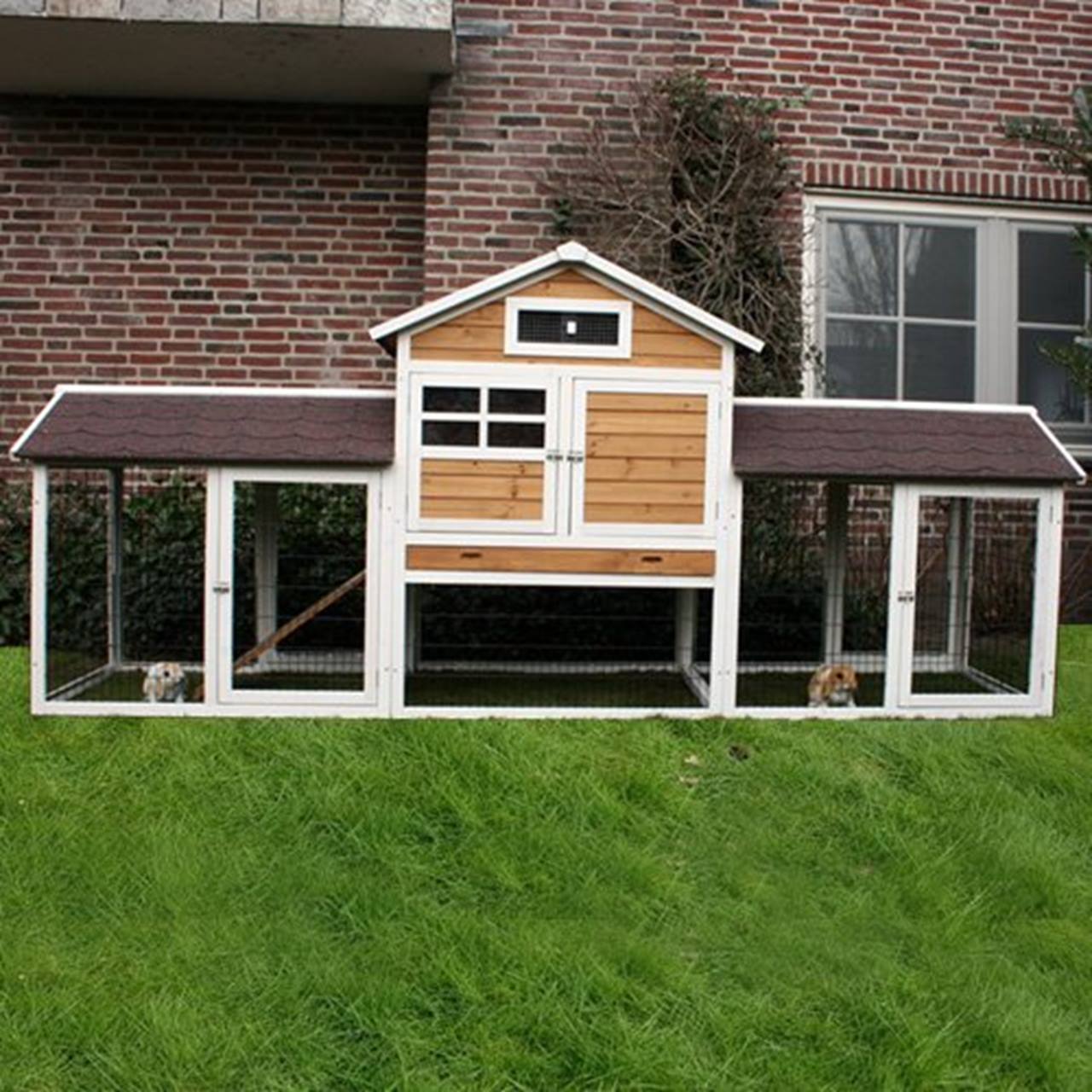 Konijnenhok Queens Castle Bruin/Wit dubbele ren