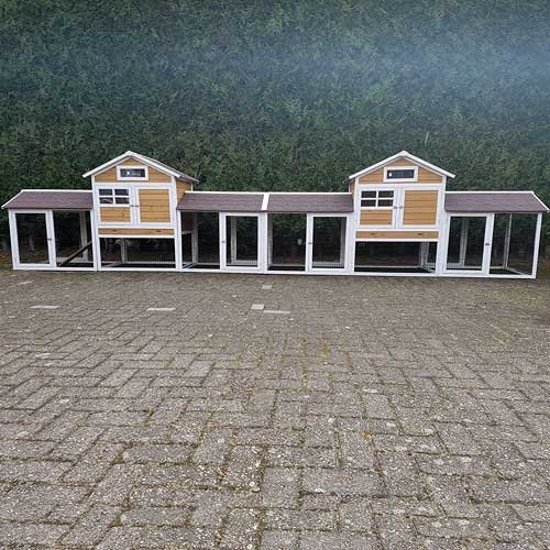 Konijnenhok Queens Castlel Bruin/Wit Duo met ren XL